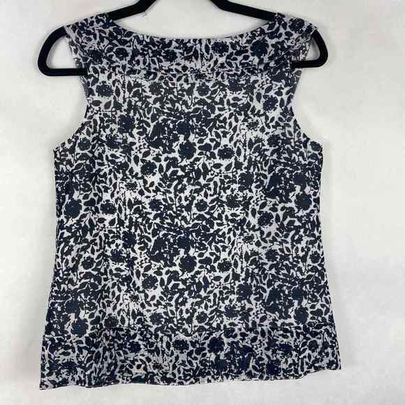 Martin + Osa Floral Top Square Neckline Navy Blue White Cotton Silk Size 2 - Picture 5 of 5
